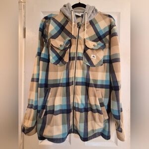 Quicksilver Super Swell Zip Up Plaid Fleece Hoodie Size L